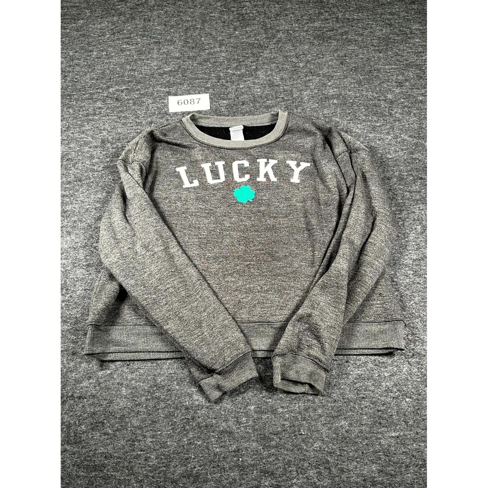 Modern Lux‎ Lucky Clover Sweatshirt Womens XL Heather Gray Fleece Crew Neck